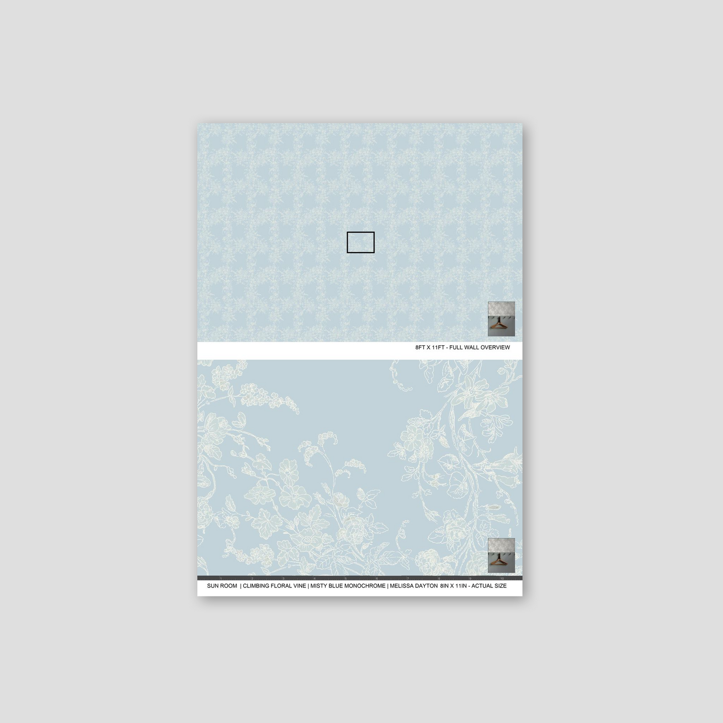 Sun Room Wallpaper | Climbing Floral Vine | Misty Blue Monochrome | Melissa Dayton Wallpaper