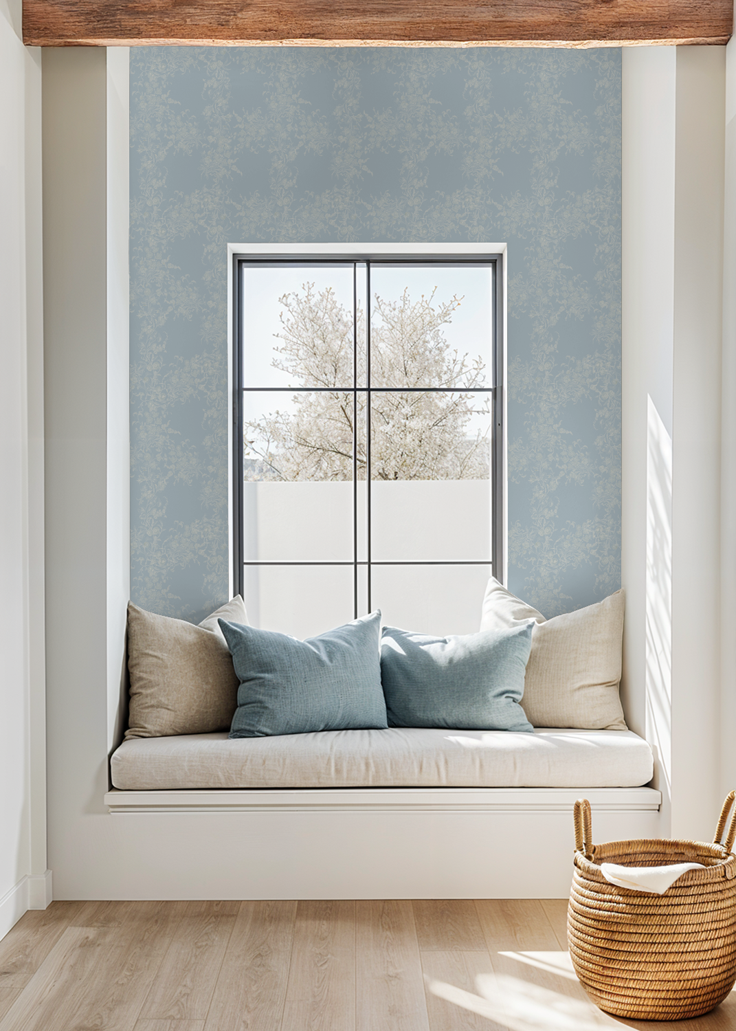 Sun Room Wallpaper | Climbing Floral Vine | Misty Blue Monochrome | Melissa Dayton Wallpaper