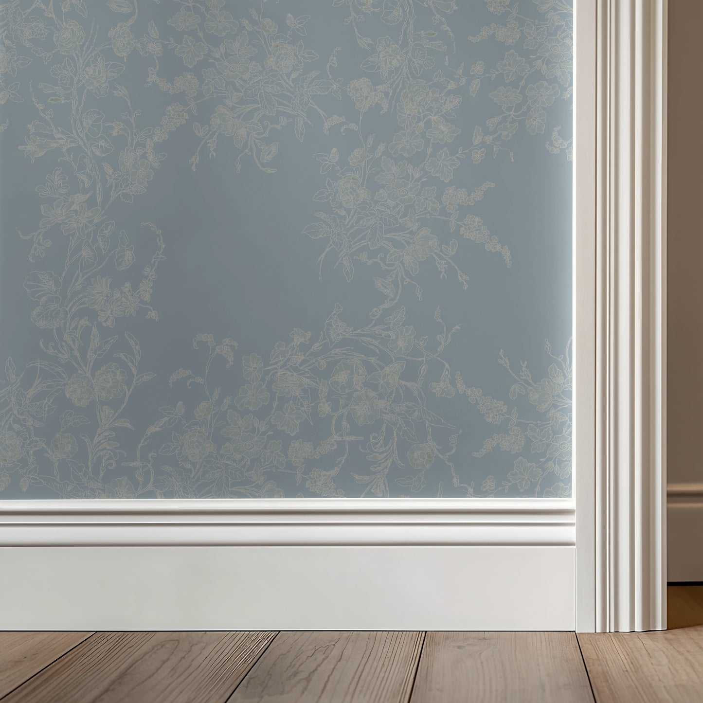 Sun Room Wallpaper | Climbing Floral Vine | Misty Blue Monochrome | Melissa Dayton Wallpaper