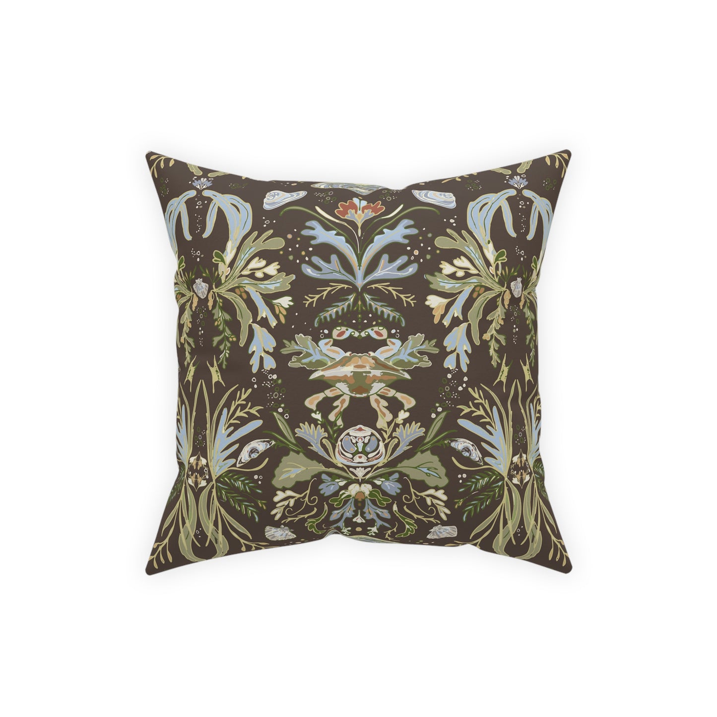 Chocolate Crab Damask- high tide & low tide-Broadcloth Pillow