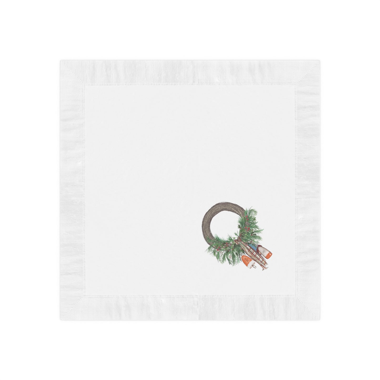 Christmas Buoy Wreath White Coined Napkins