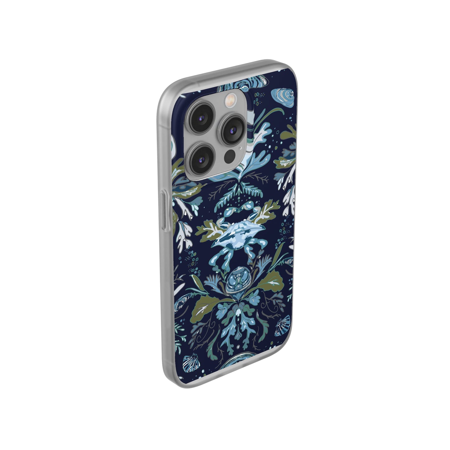 Crab Damask in Navy Blue Flexi Cases