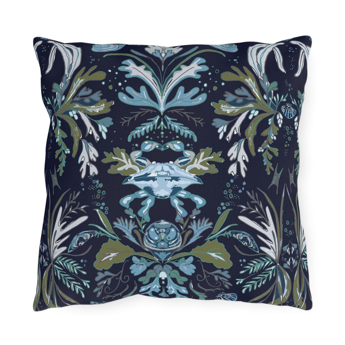 Navy Crab Damask -Outdoor Pillows