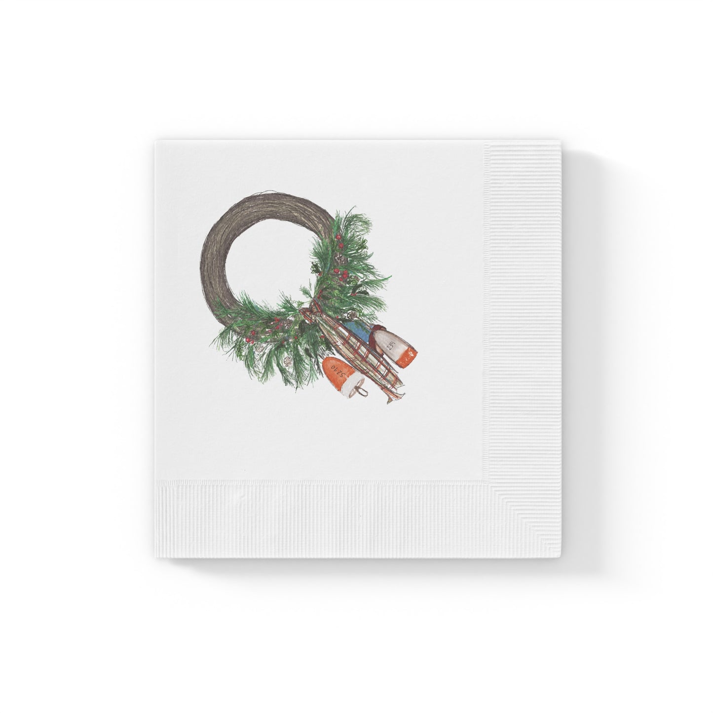 Christmas Buoy Wreath White Coined Napkins