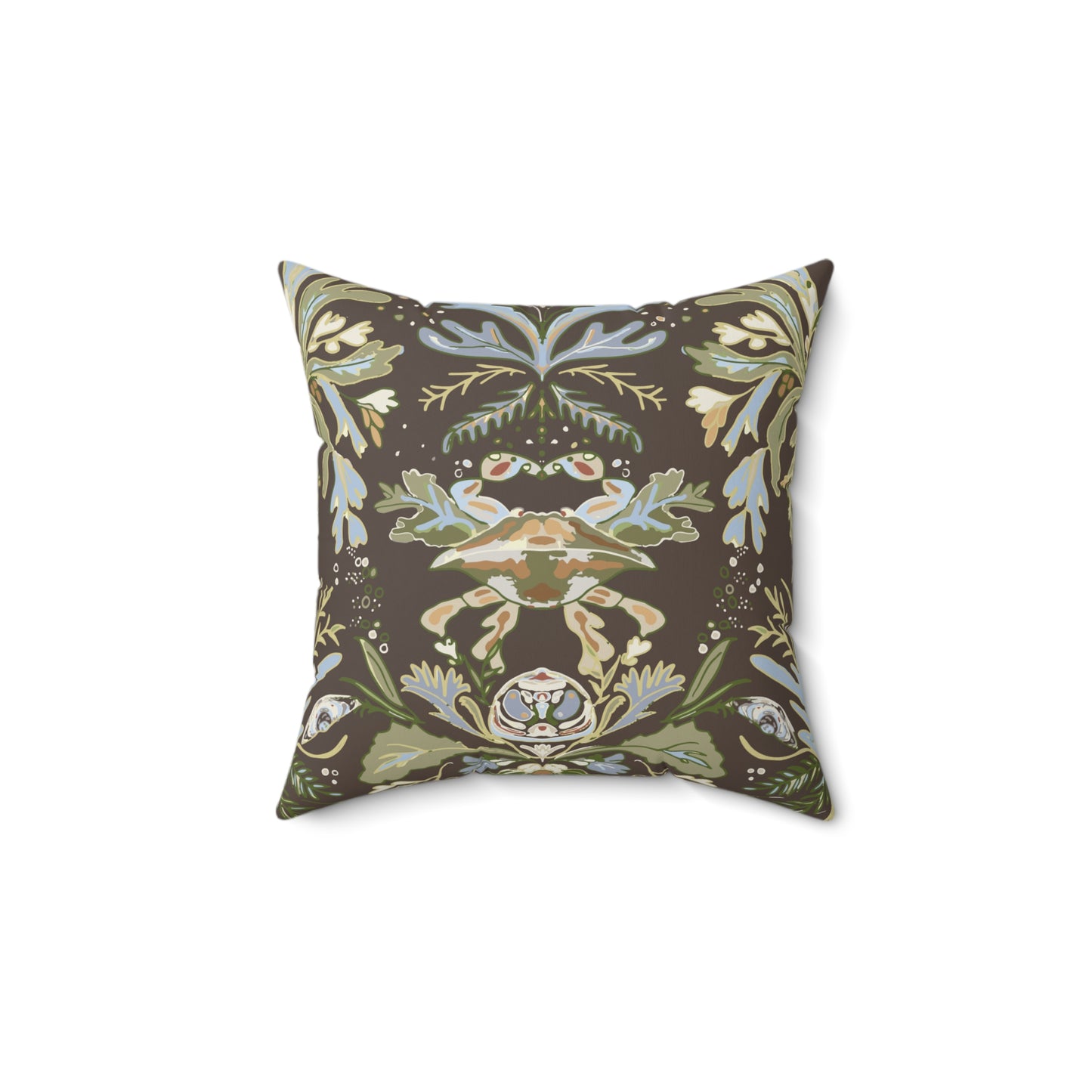 Chocolate Crab Damask Spun Polyester Square Pillow