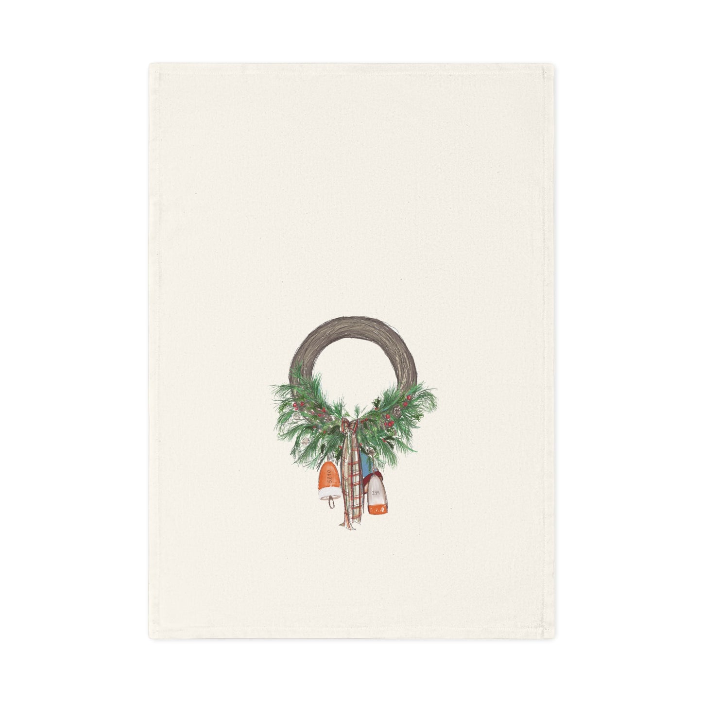 Christmas Buoy Wreath Coastal Cotton Tea Towel
