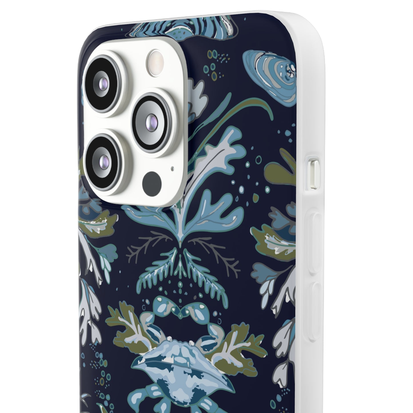 Crab Damask in Navy Blue Flexi Cases