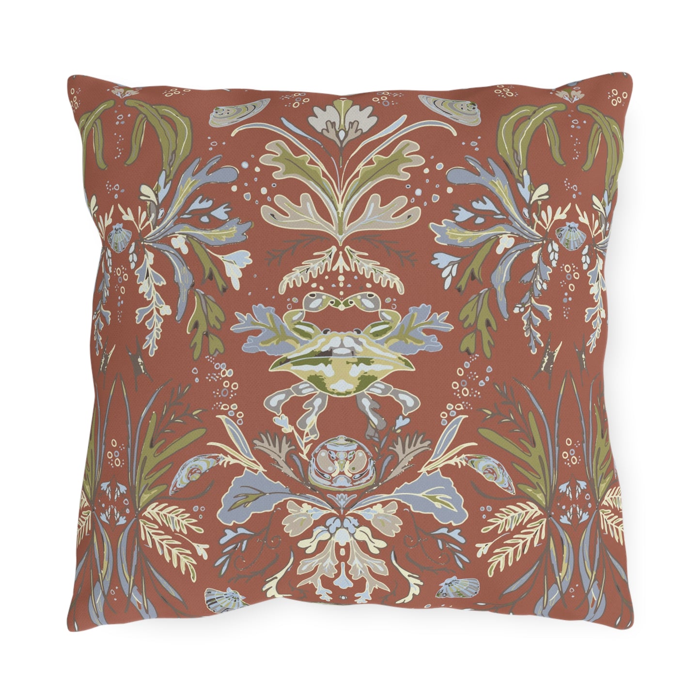 Red Crab Damask Outdoor Pillows