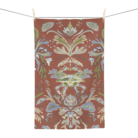 Red Crab Damask Soft Tea Towel