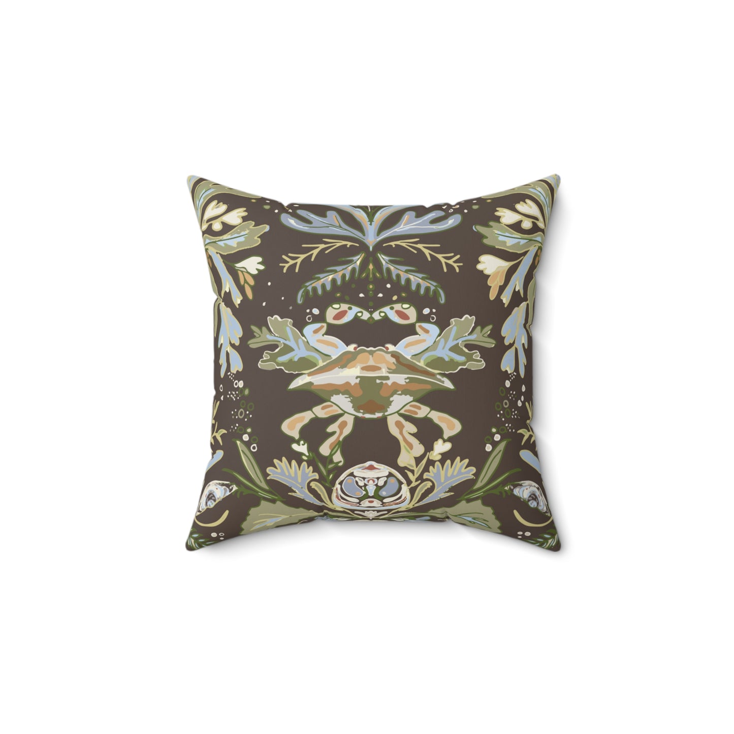 Chocolate Crab Damask Spun Polyester Square Pillow
