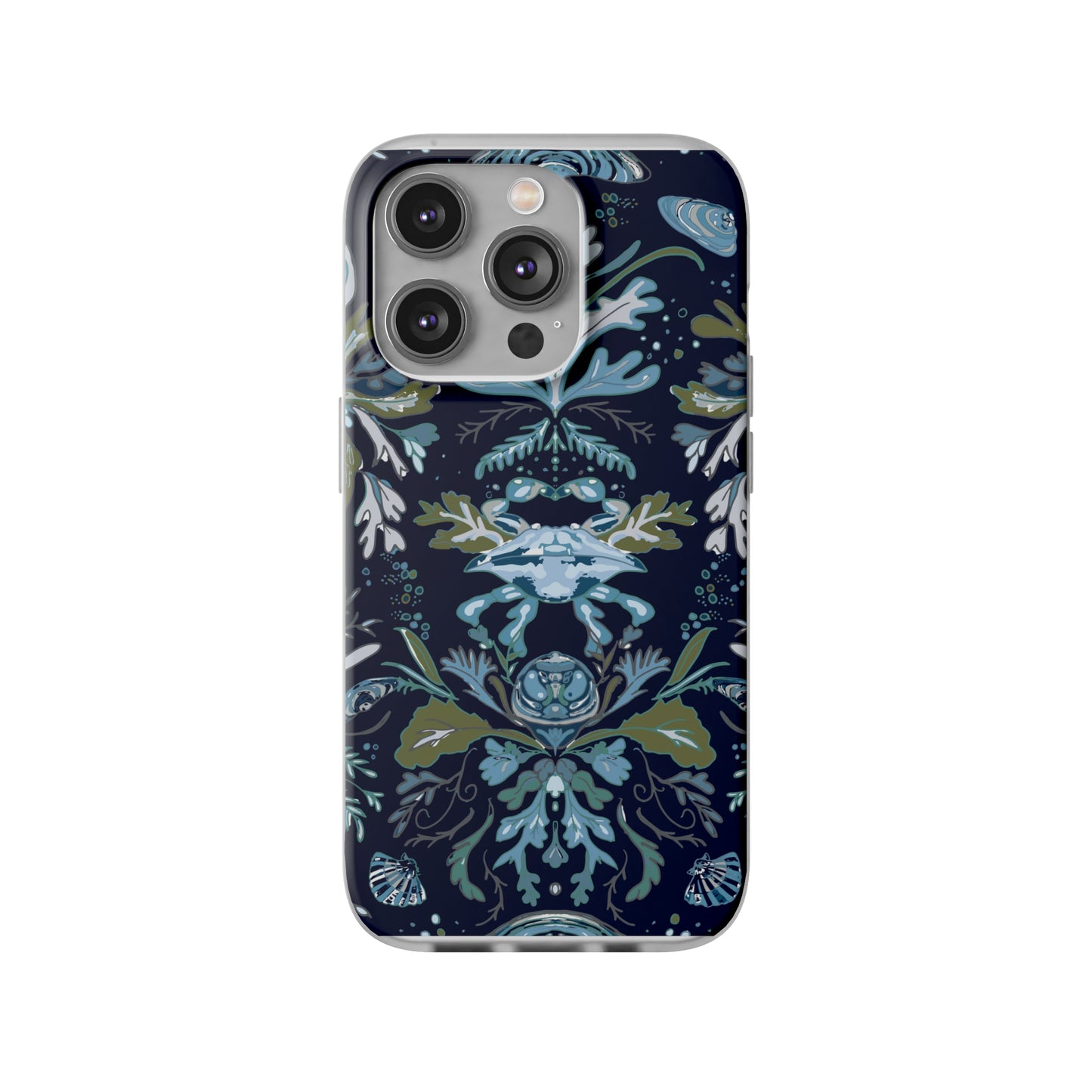 Crab Damask in Navy Blue Flexi Cases
