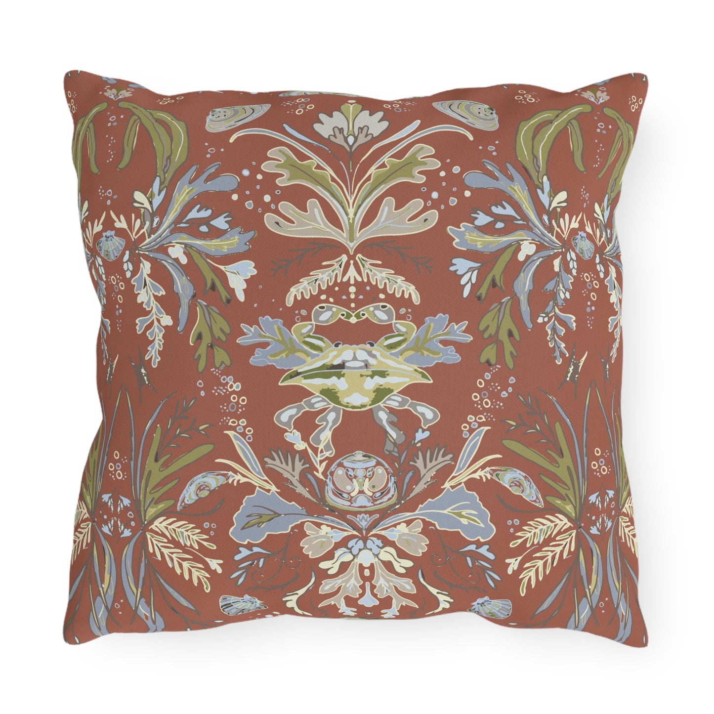 Red Crab Damask Outdoor Pillows
