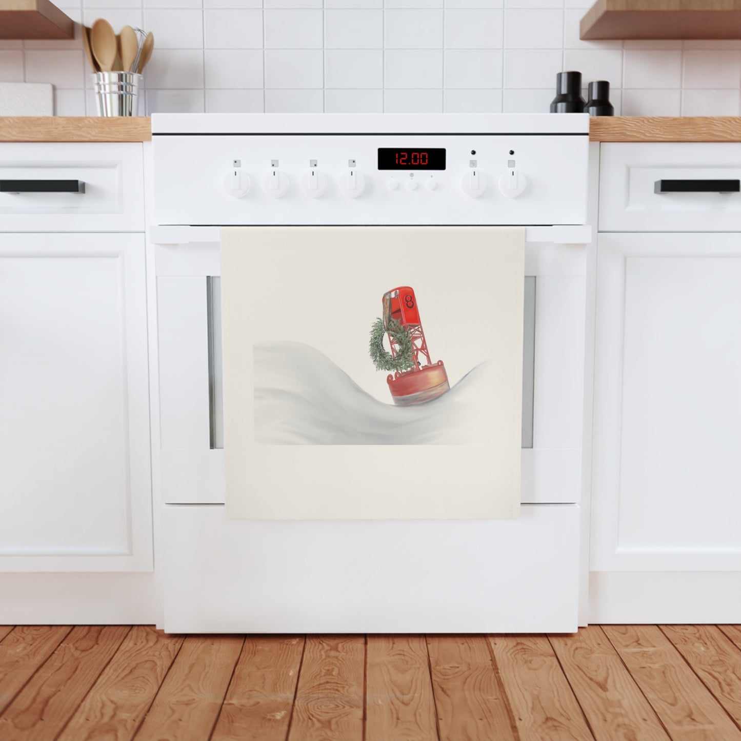 Christmas Buoy Wreath Cotton Tea Towel