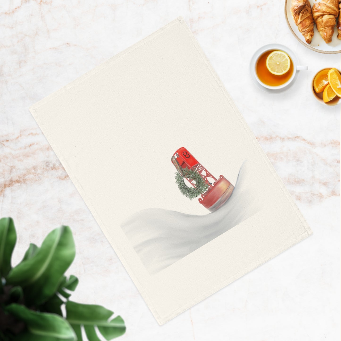 Christmas Buoy Wreath Cotton Tea Towel