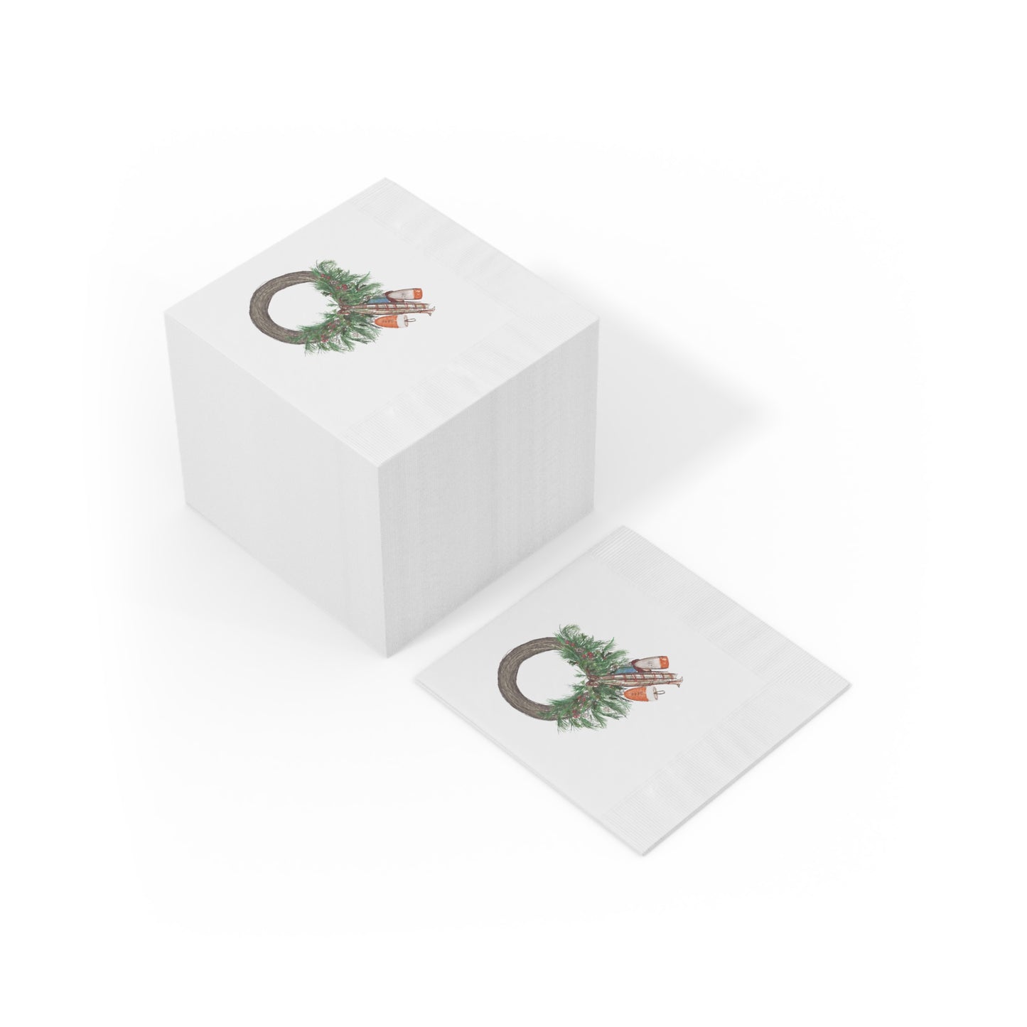 Christmas Buoy Wreath White Coined Napkins