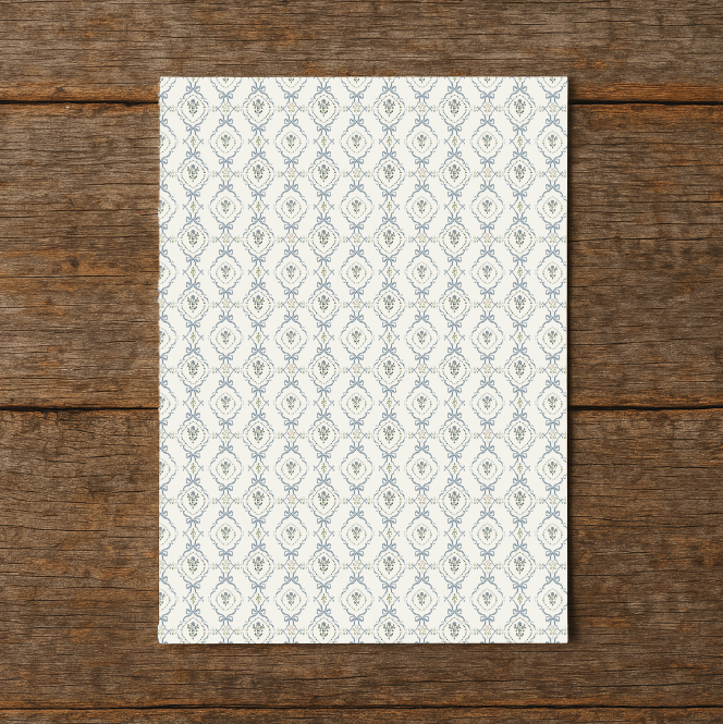 Patterned paper on a wooden surface
