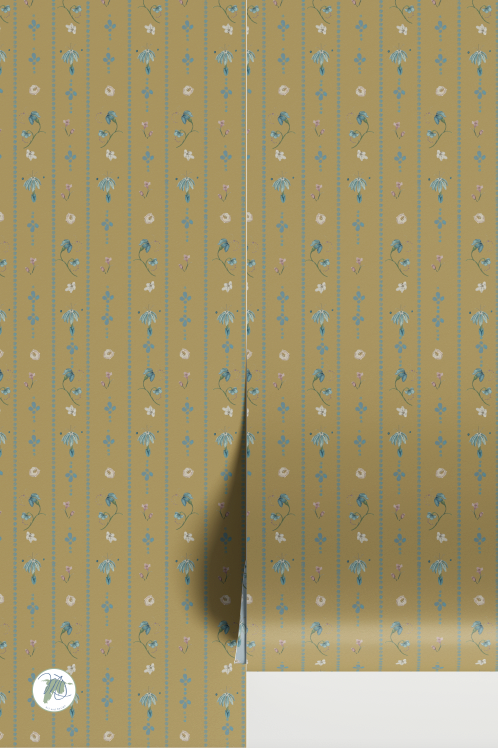 Patterned paper with small floral designs on a brown background