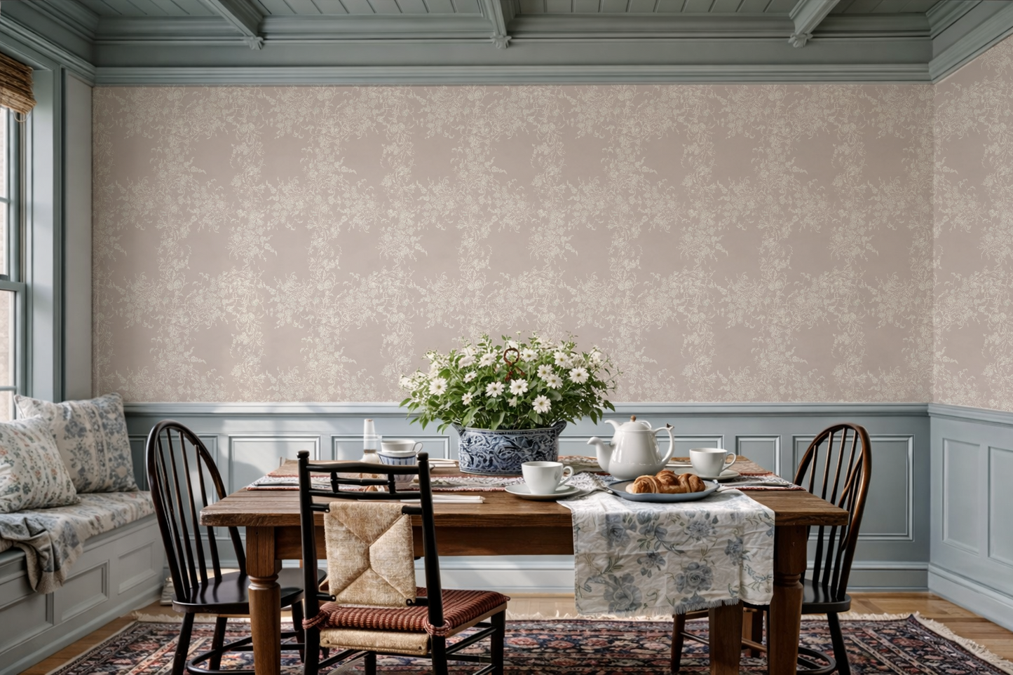 Sun Room Wallpaper | Climbing Floral Vine | Blush Monochrome | Melissa Dayton Wallpaper
