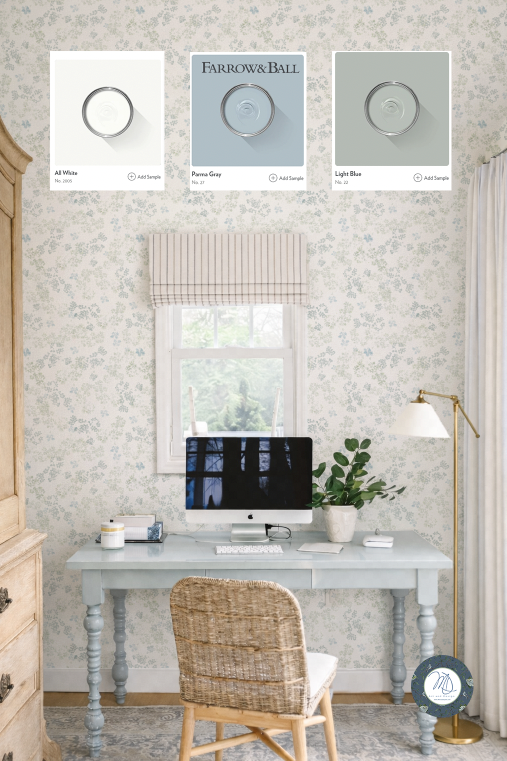 soft specked wallpaper with desk and computer