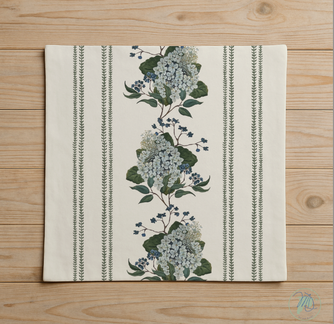 Decorative towel with floral design on a wooden surface
