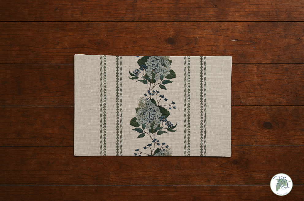 Floral patterned rug on a wooden floor