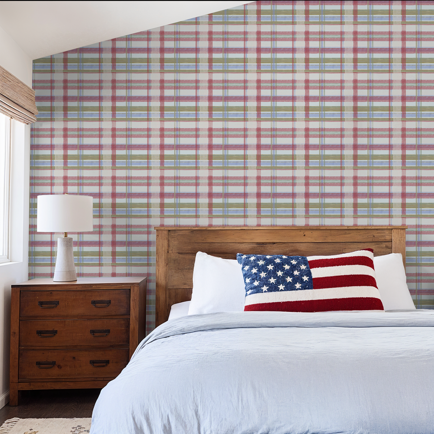 Cedar Point Madras — Coastal Cottage Plaid Wallpaper | Melissa Dayton Art Light Blue