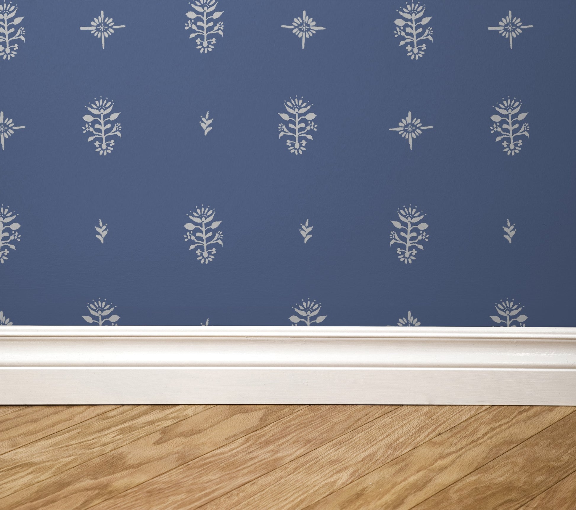 Wallpaper with floral pattern on a blue background