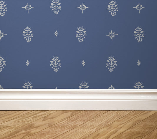 Wallpaper with floral pattern on a blue background