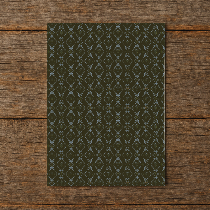 Patterned green fabric on a wooden surface