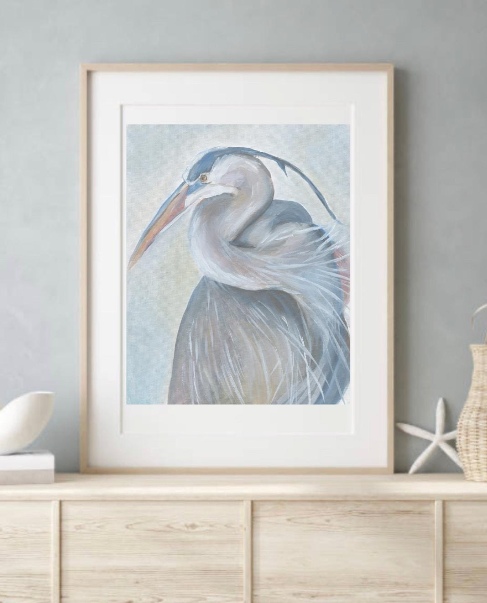 Heron III – Coastal Heron Art Print in Warm & Cool Tones (Unframed)