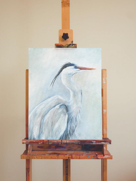 Heron II – Coastal Heron Art Print in Soft Blues & Grays (Unframed)