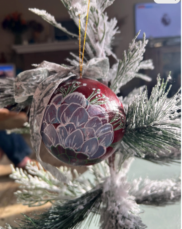 Hand-Painted Chinoiserie Christmas Ornament, Cranberry Red Bauble (3.5")