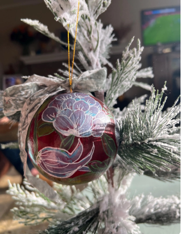 Hand-Painted Chinoiserie Christmas Ornament, Cranberry Red Bauble (3.5")