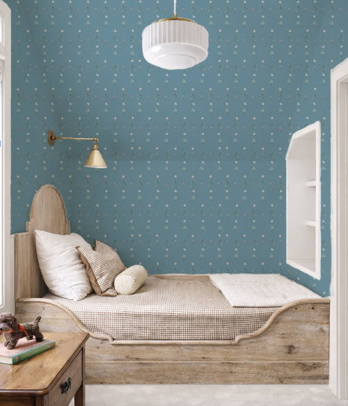 Manor Cloister Sprig Dainty Fleur Wallpaper Peacock