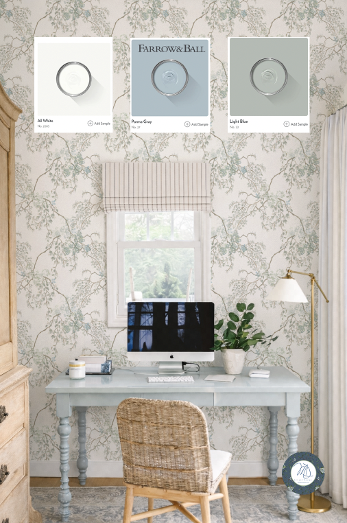 Original Weeping Branches Sea Foam — Cream Botanical Wallpaper | Heritage Hand-Painted Design (full scale)