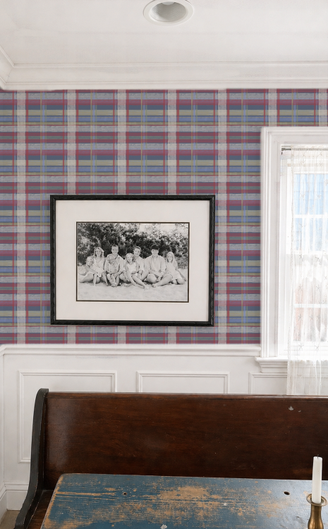 Cedar Point Madras — Coastal Cottage Plaid Wallpaper | Melissa Dayton Art Navy