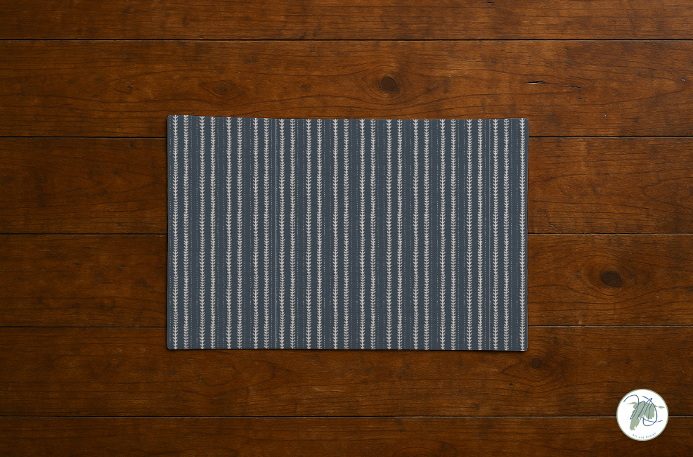 Striped rug on a wooden floor