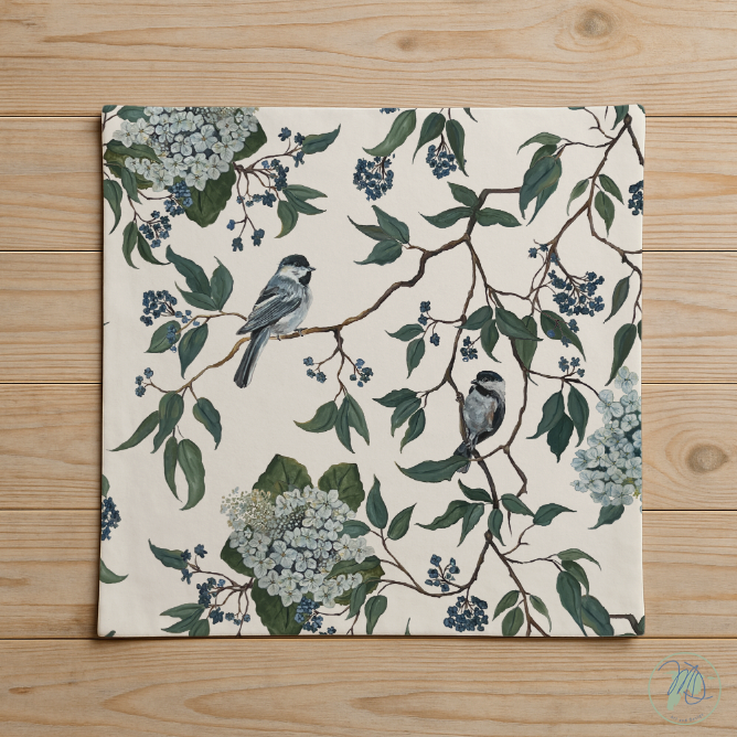 Decorative tile with floral and bird pattern on a wooden surface