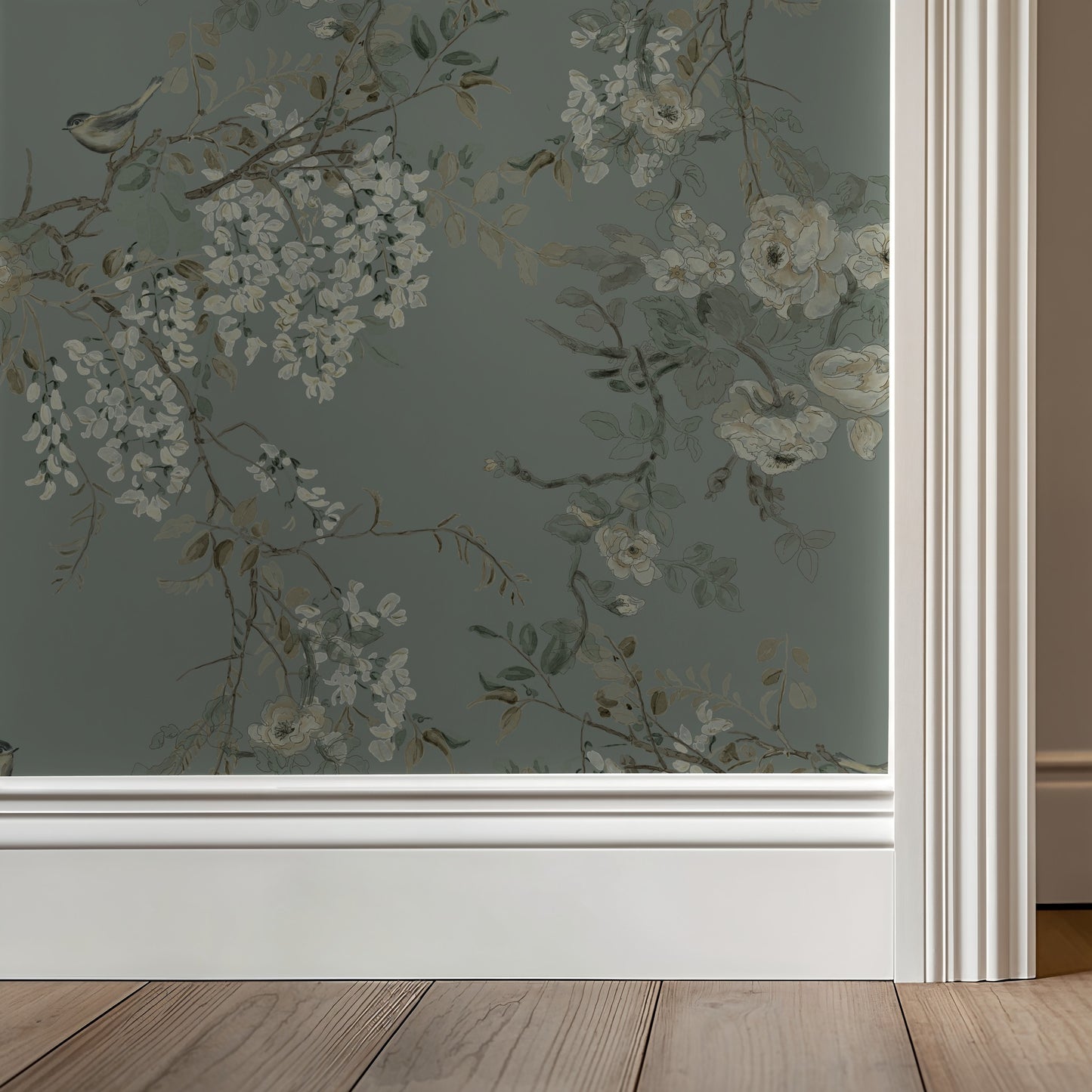 Decorative floral wallpaper with a gray background
