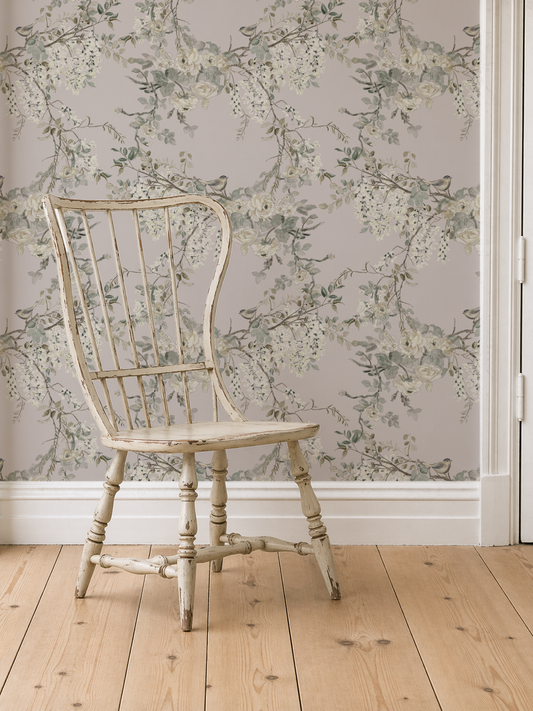 windsor_chair_mock_up_morning_rose The Morning Room Weeping Wallpaper – Vintage Rose Floral & Bird | Traditional Cottage Melissa Dayton Wallpaper