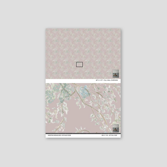 Wallpaper sample with floral design on a light gray background