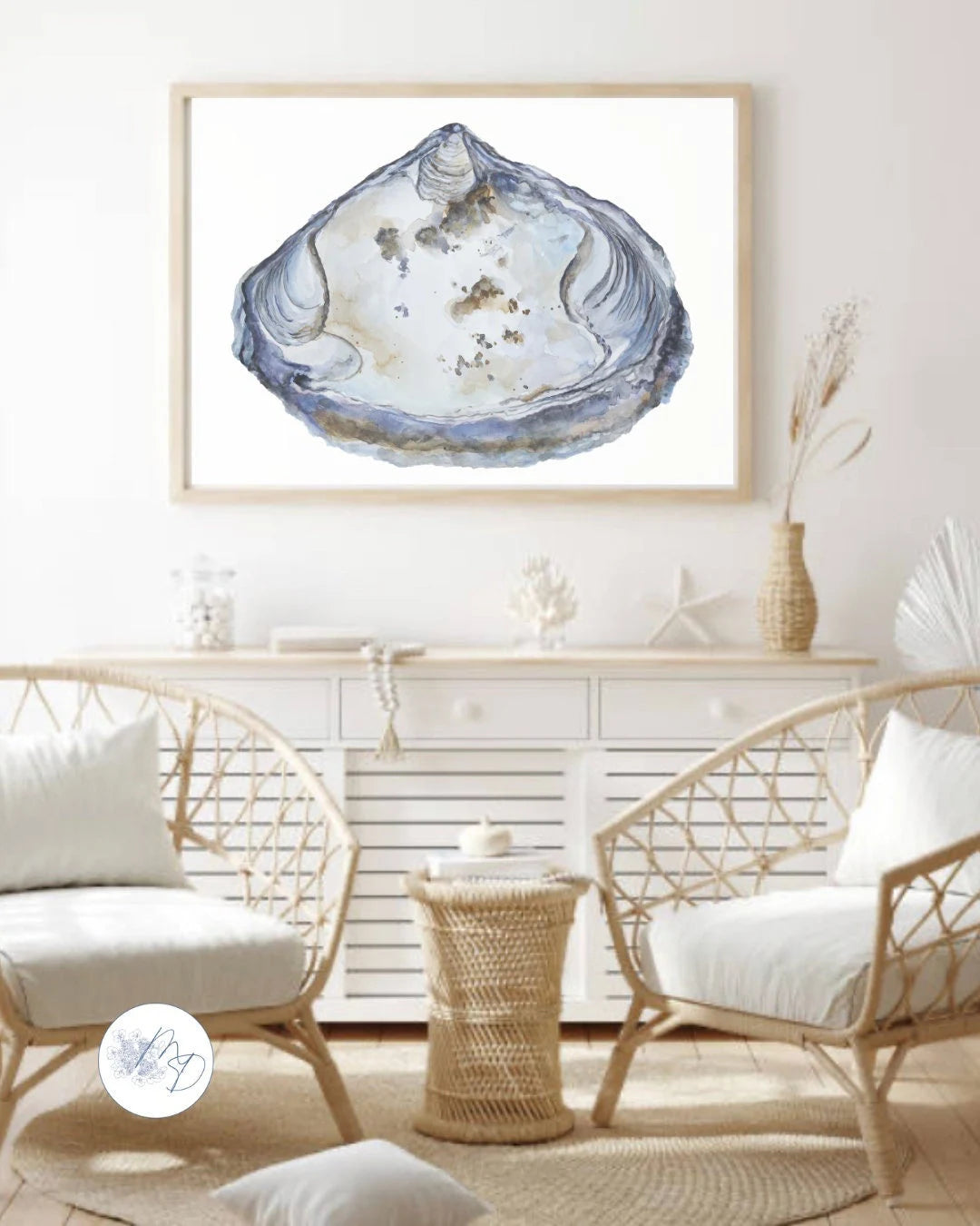 Clam 1 — Coastal Clam Shell Watercolor Print | Beach House Wall Art