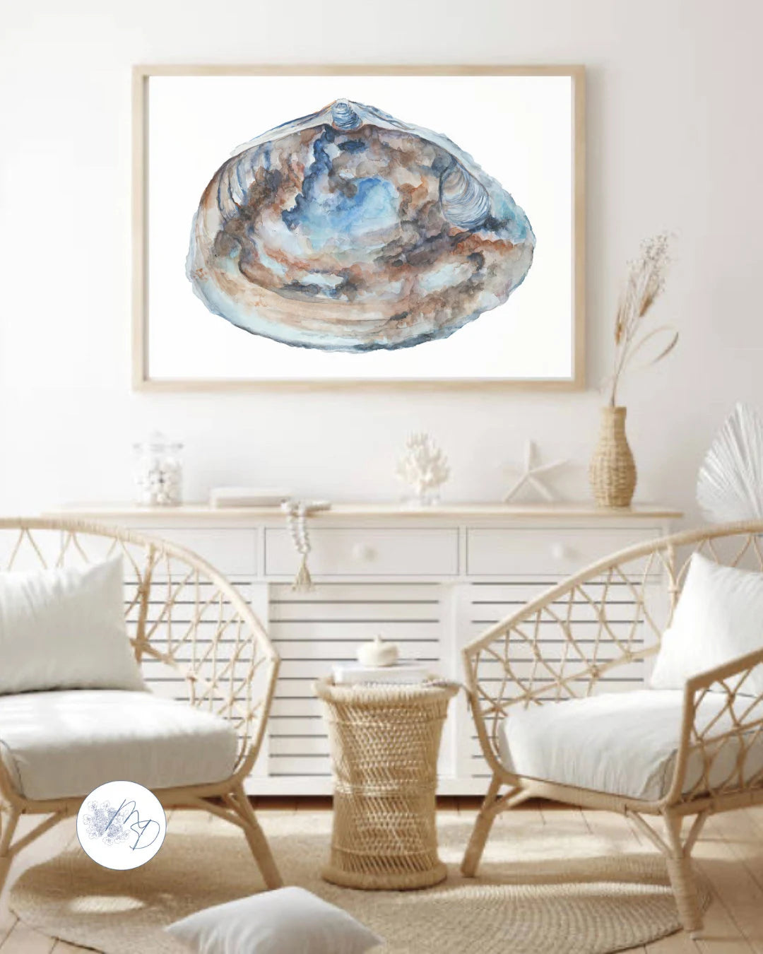 Clam 4 — Coastal Clam Shell Watercolor Print | Beach House Wall Art