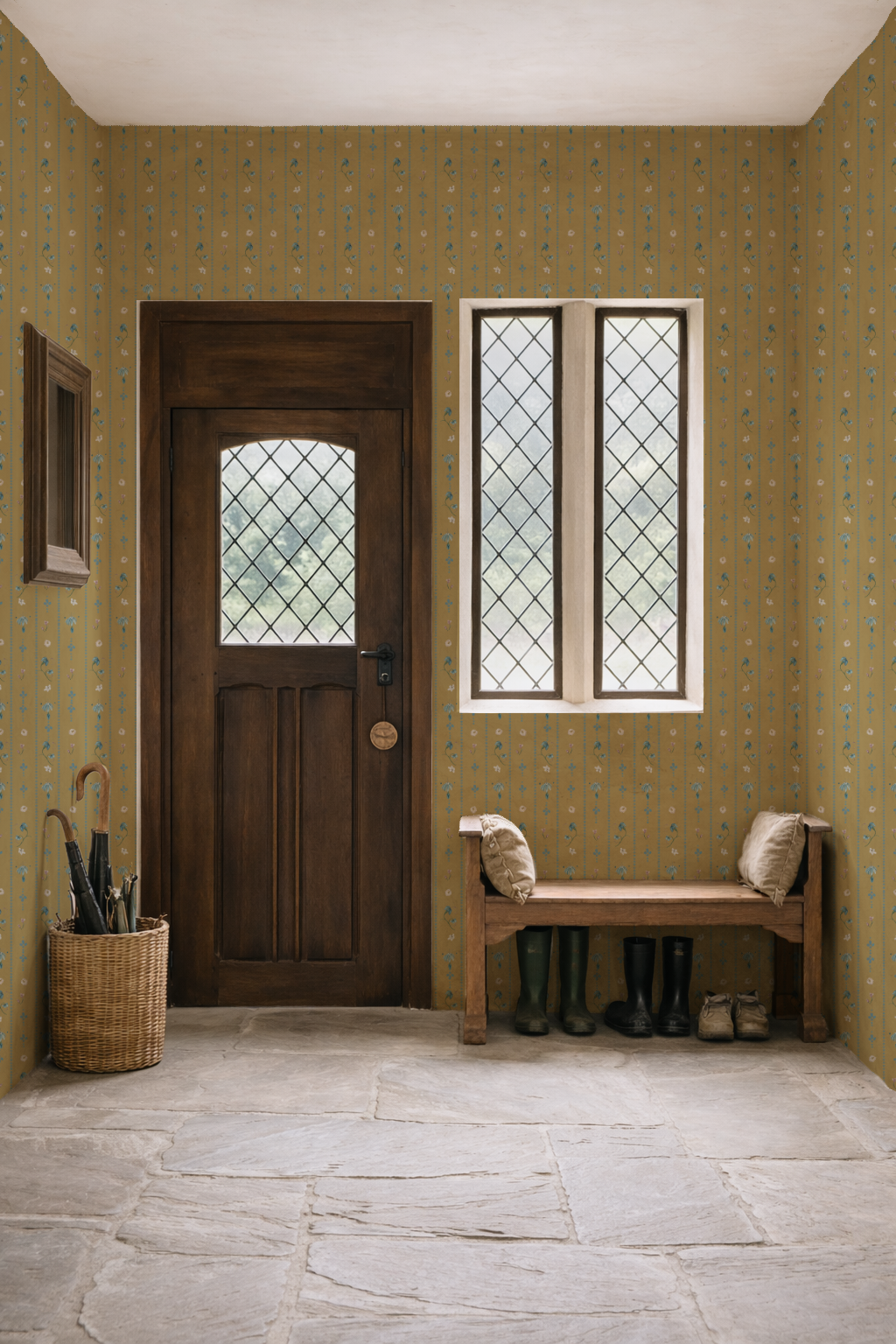Manor Cloister Sprig Dainty Fleur Wallpaper Marigold