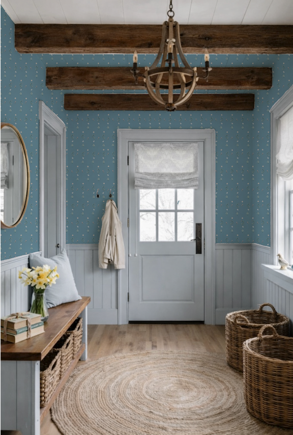 Manor Cloister Sprig Dainty Fleur Wallpaper Peacock