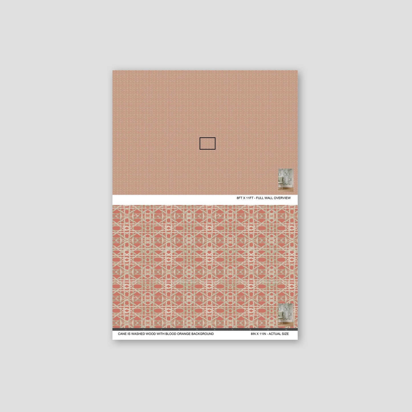 Geometric lattice beige lines on terracotta background wallpaper sample.