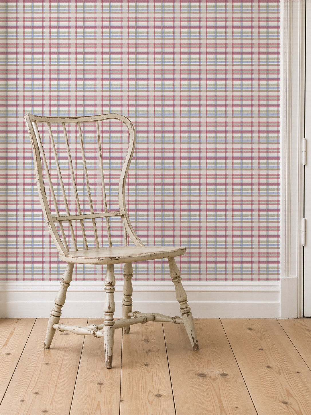 Cedar Point Madras — Coastal Cottage Plaid Wallpaper | Melissa Dayton Art Light Blue