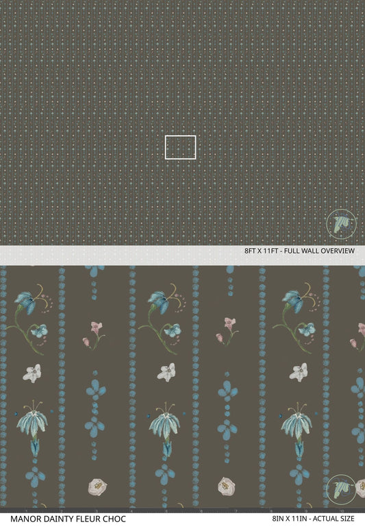Floral wallpaper with delicate blooms on dark background, vintage style