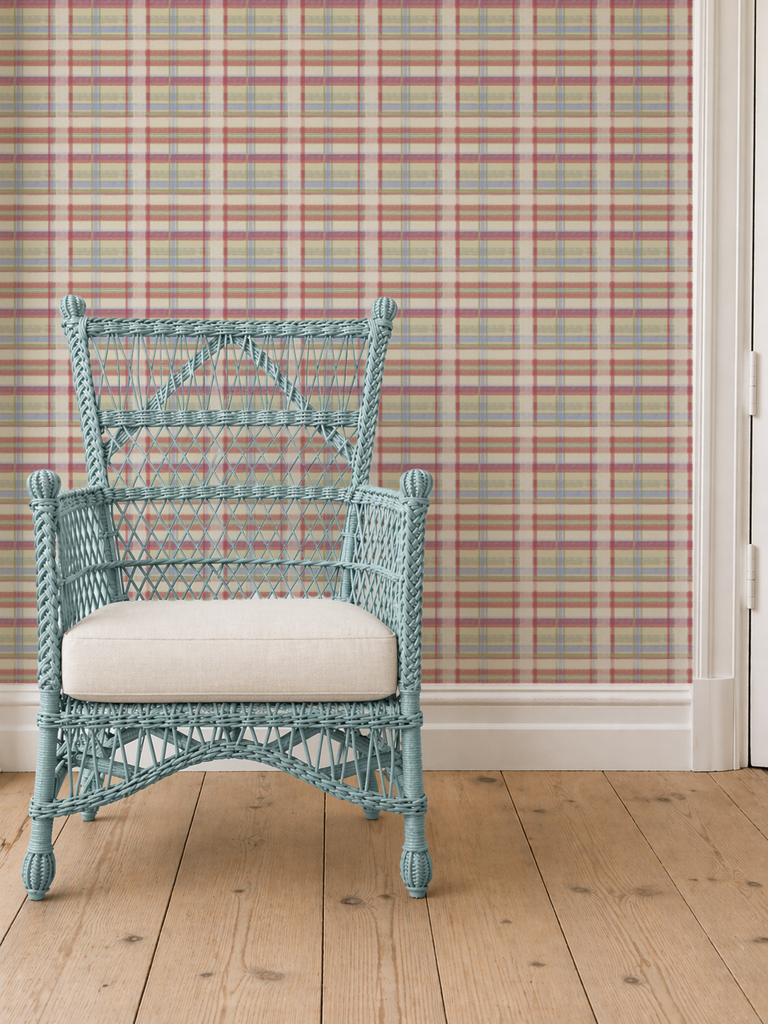 Cedar Point Madras — Coastal Cottage Plaid Wallpaper | Melissa Dayton Art Gold