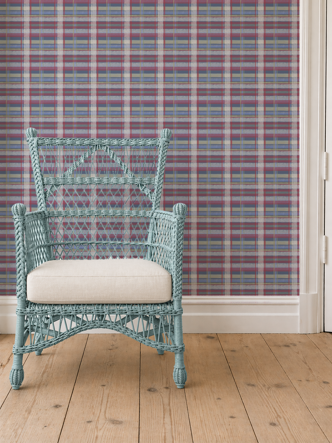 Cedar Point Madras — Coastal Cottage Plaid Wallpaper | Melissa Dayton Art Navy